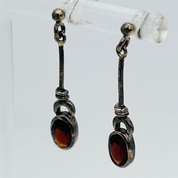 Red Garnet Sterling Silver Dangle Earrings 1.67 G