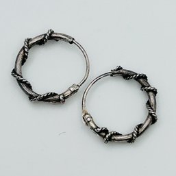 Sterling Silver Huggie Hoops, Rope Wrapped Detail .64 G