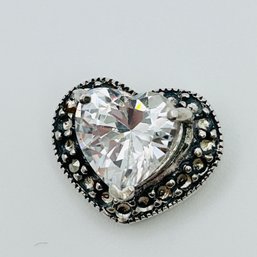 Rhinestone And Marcasite Heart Shaped Sterling Pendant, 3.32 G