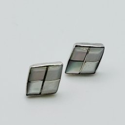 Mother Of Pearl, Sterling, Silver Pushback Earrings .89 G