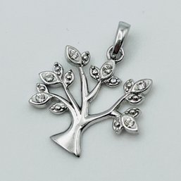 Sterling Silver Clear, Stone Tree Pendant, 1 G