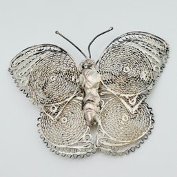 Sterling Silver Filigree Butterfly Brooch 7.9 G