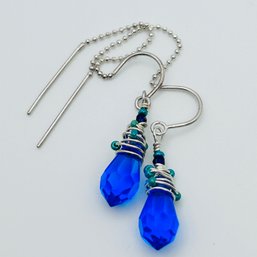 Sterling Silver Blue Stone  Dangle Earrings, 2.44 G