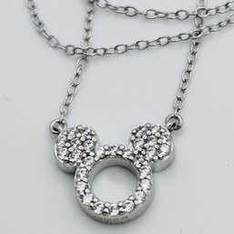 JCM Disney China MARCASITE And Cubic Zirconia Mickey Mouse Pendant Cable Chain Necklace 2.01 G