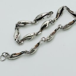 Sterling Silver Linked Dolphin Bracelet Heart Clasp 8.42 G