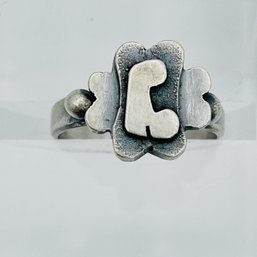 Sterling Silver Initial Statement Ring Size 5, 3.02 G