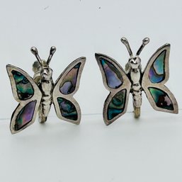 HECHO Mexico, Abalone Screw Back Butterfly Earrings 5.2 G