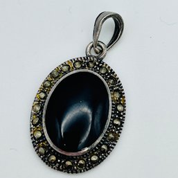 MARCASITE Sterling Silver Round Pendant Blackstone 4.73 G