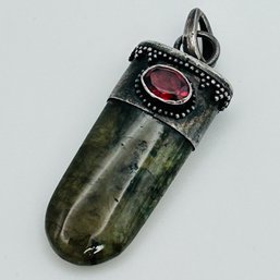 Red Garnet, Sterling Silver  Green Stone Pendant, 5.23 G