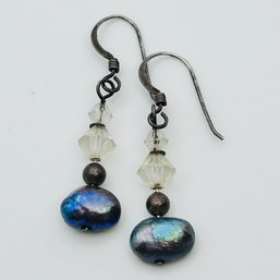 Abalone Sterling Silver Hook Back Earrings 2.32 G