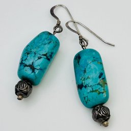 Turquoise Sterling Silver Hook Back Earring 6.09 G