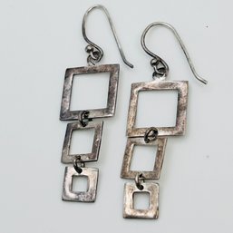 Sterling Silver Graduated Square Dangle Earrings 2.71 G