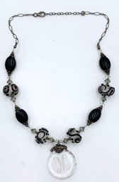 Sterling Onyx Glass Bead M Necklace 40.5g As Is