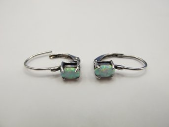 Sterling Hook Earrings With Opalescent Stones  1.57g