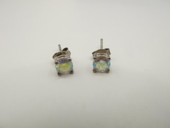 Sterling Stud Earrings With Round Rhinestones 1.11g