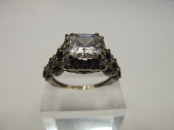 Sterling Ring With Square Rhinestone Solitaire 4.37g  Size 8