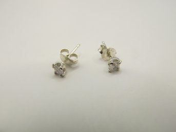 Sterling Stud Earrings With Petite Clear Rhinestones .41g