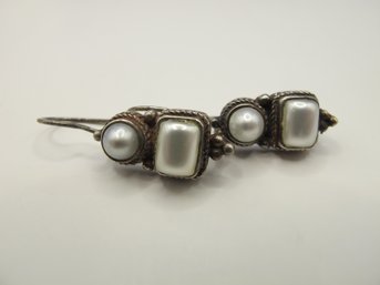 Sterling Hook Earrings With Pearls 6.14g