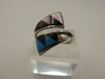 Sterling Inlay Bypass Ring 2.65g Size 7.5