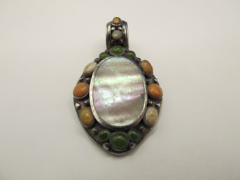 THAI Sterling Pendant With Colored Stones And Opalescent Center 7.91g