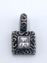 Sterling Square Clear Rhinestone Necklace Pendant 9.5g