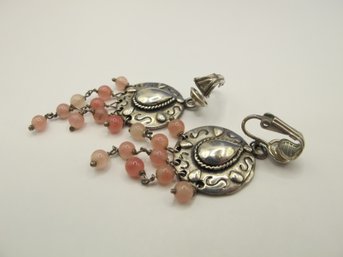 Vintage Clip-on Sterling Earrings With Pink Beads 12.51g