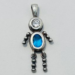 Sterling Silver Person Pendant With Blue And Clear Stone 2.12 G