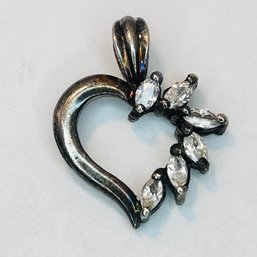 Sterling Silver Heart Pendant With Clear Stones 2.10 G