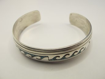 Sterling Cuff Bracelet With Crushed Turquoise Design 23.38g