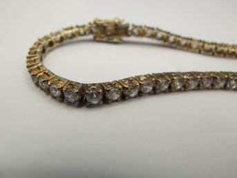 Gold Toned Sterling Tennis Bracelet With Rhinestones 12.05g