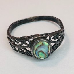 Sterling Silver Ring, Abalone And Filigree Detail Size 5, 1.16 G