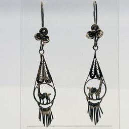 Sterling Silver Hook Back Dangle Earrings Llama Detail 2.65 G