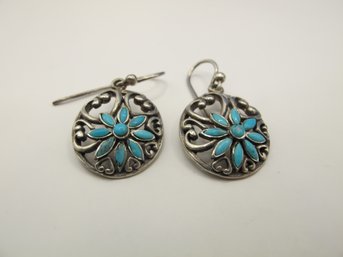BARSE Sterling Hook Earrings With Turquoise Flower 5.94g