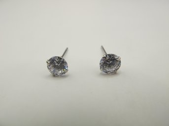 Sterling Stud Earrings With Round Rhinestones .77g