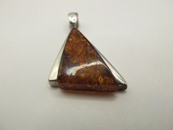 Sterling Pendant With Amber Colored Stone 7.31g