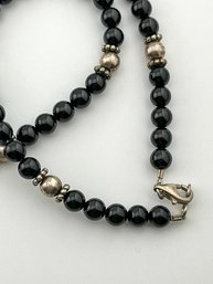 Sterling Necklace With Black Beads And Sterling Accent Beads 25.54g