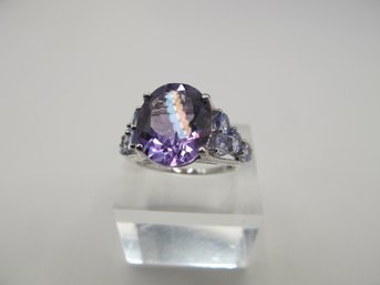 INDIA Sterling Band With Purple Rhinestone Solitaire 4.00g  Size 7
