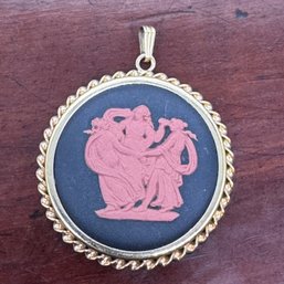 Wedgwood Basalt & Terracotta Jasperware 3 Graces Pendant - Gold Filled Setting - 13.48 Grams