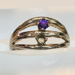 Sterling Silver Ring With Purple Stone, Missing One  Stone Size 7, 3.04 G