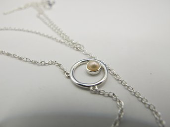LA Sterling Necklace With Floating Pearl Pendant 1.43g