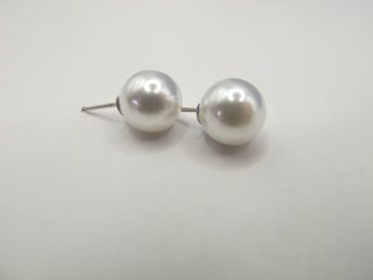 Large Pearl Earrings Set In Sterling 1.15g