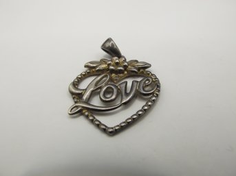 Sterling Love Heart Pendant With Flower 2.35g