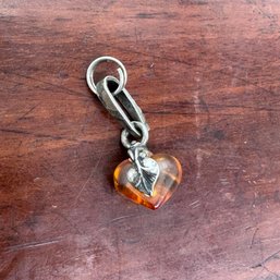 Amber Heart Sterling Pendant / Charm - 1.30 Grams