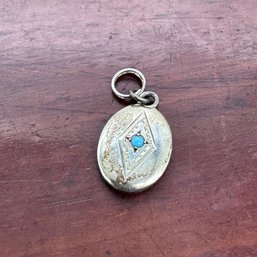 Turquoise & Silver Navajo Concho Style Pendant / Charm - 2.18 Grams