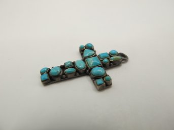 Sterling Cross Pendant With Blue Stones 2.65g
