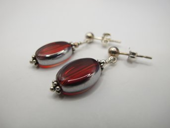 Sterling Earrings With Red Clear Bead 3.10g