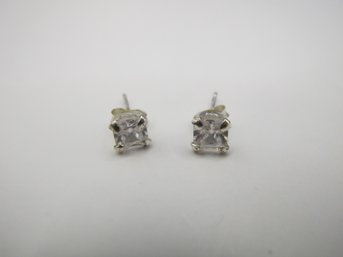 Clear Rhinestone Earrings Set In Sterling .89g