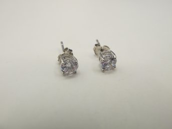 Sterling Stud Earrings With Round Stone .89g
