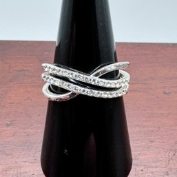 Sterling Silver Open Band With Pave Stones - 3.36 Grams - About Size 9