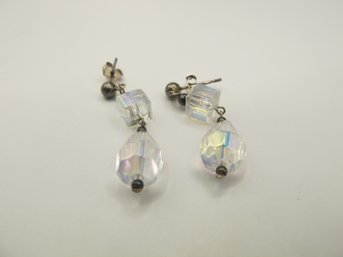 Sterling Earrings With Clear Rhinestone Beads 3.81g